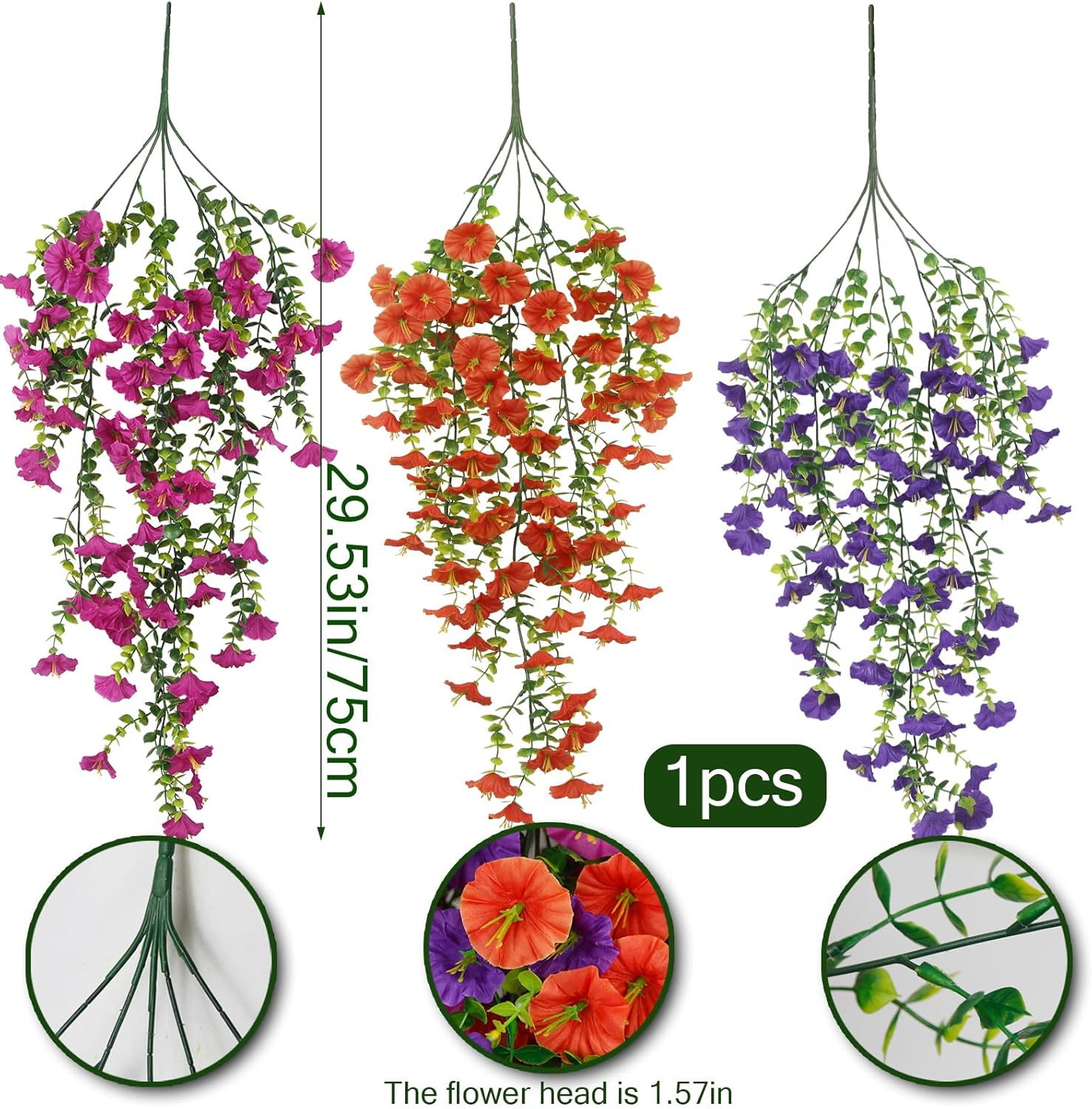 3 Pcs Artificial Hanging Flowers for Outdoor Decor
