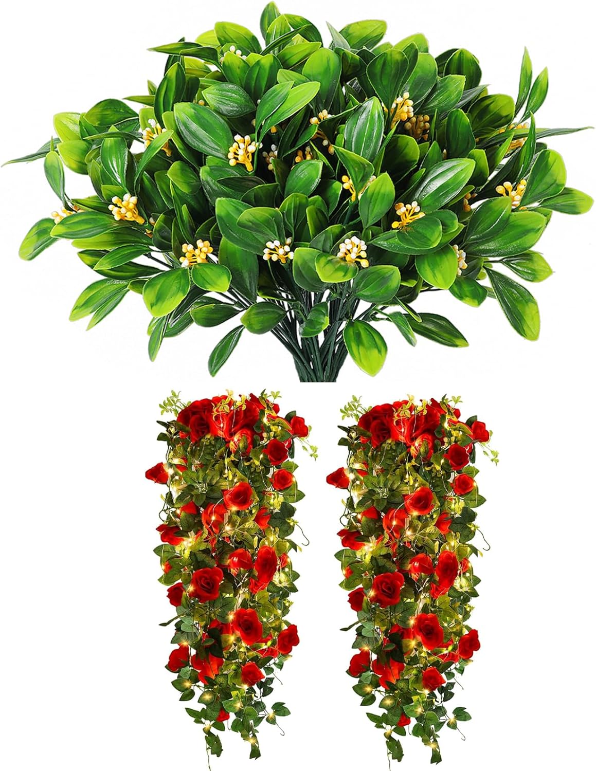 RECUTMS Artificial Hanging Rose with Fern Leaves