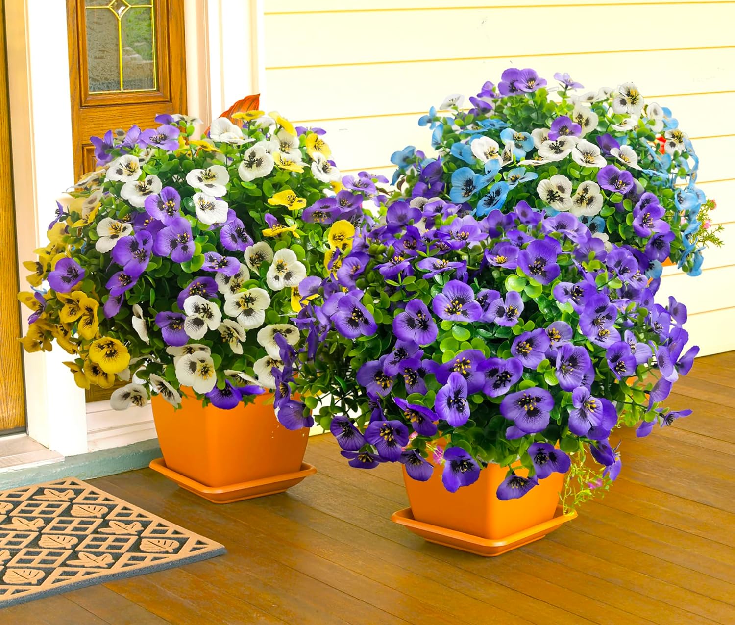 Thinktral Artificial Flowers Outdoor 12pcs UV Resistant Silk Pansies