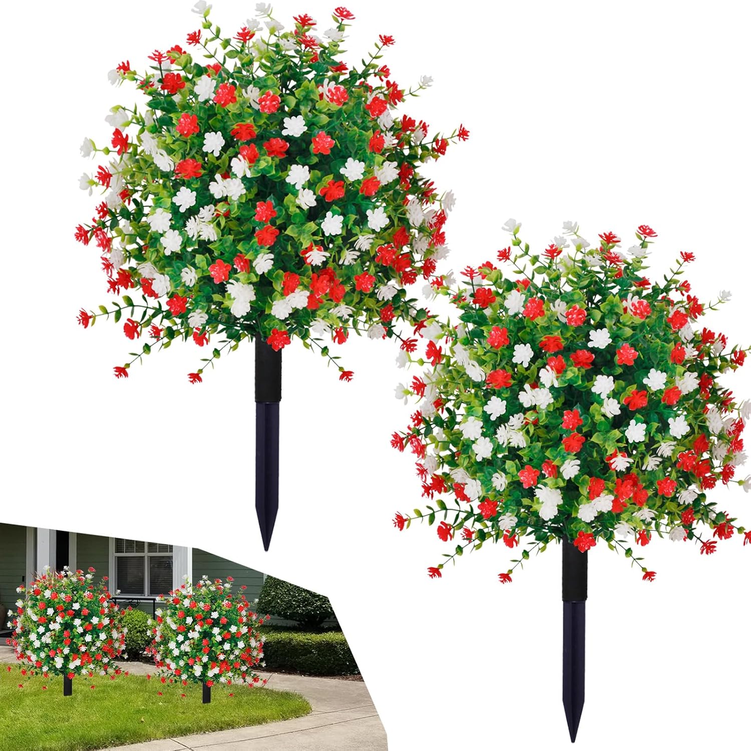 Artificial Topiary Ball with Ground Spike Set of 2