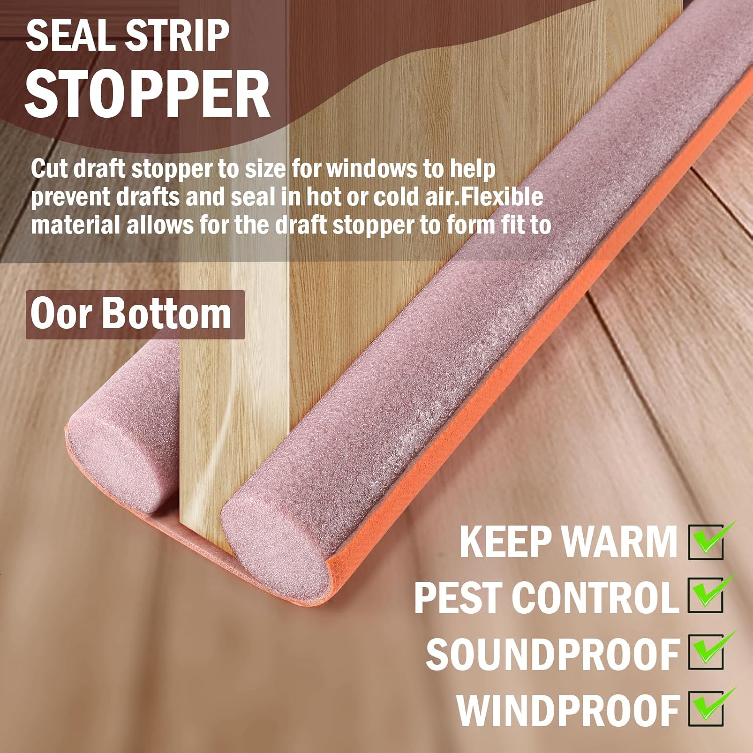 Lineba Door Draft Stopper 36 Inch Adjustable Brown Sweeps