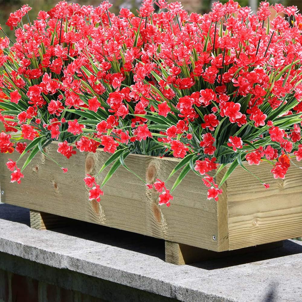 8 Bundles Artificial Fake Flowers UV Resistant Red