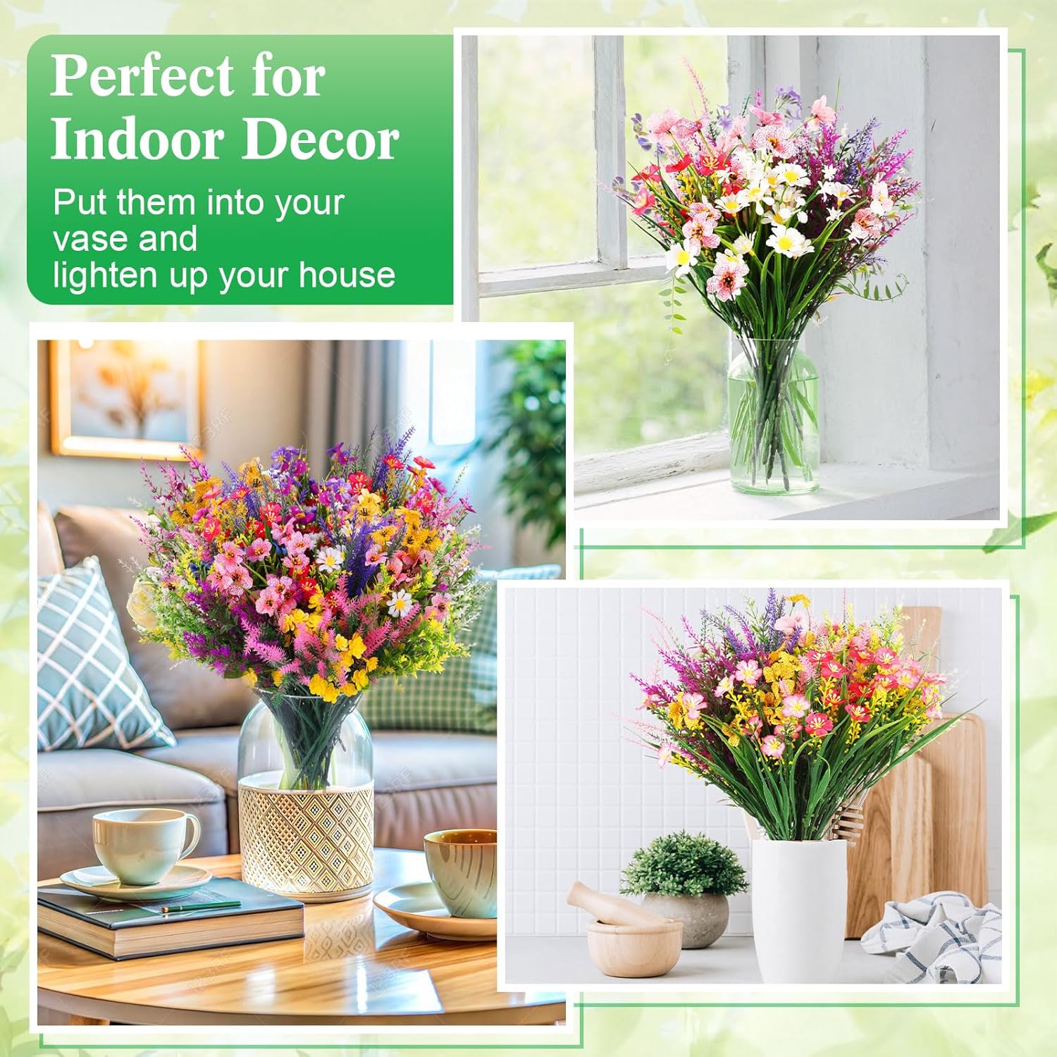 60 Bundles Artificial Flowers 15 Styles UV Resistant