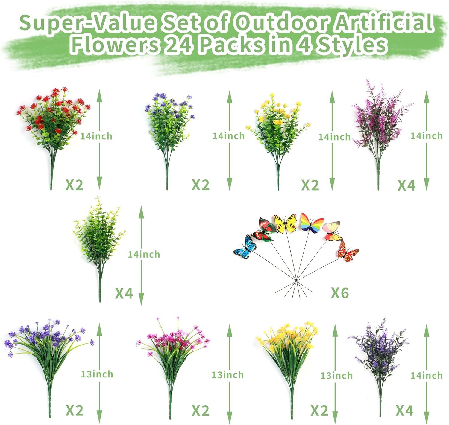 24 Bundles Artificial Flowers for Outdoor Decor 1