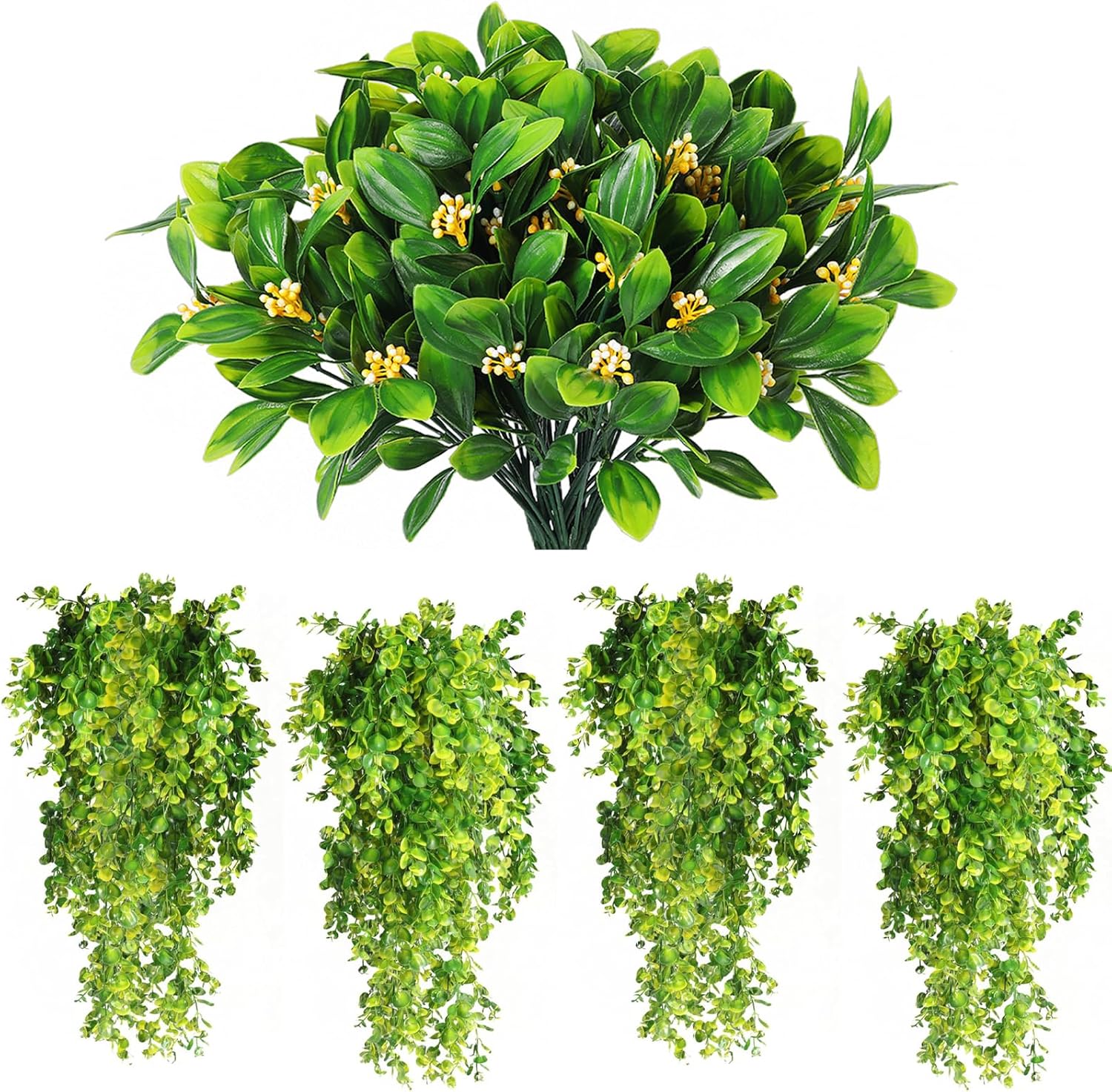 RECUTMS Artificial Shrubs with Fern Leaves 4 Pack Fake Hanging Plants