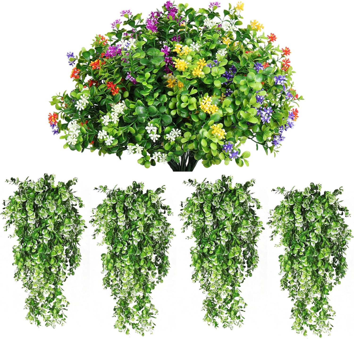 RECUTMS Artificial Shrubs with 4 Pack Hanging Plants