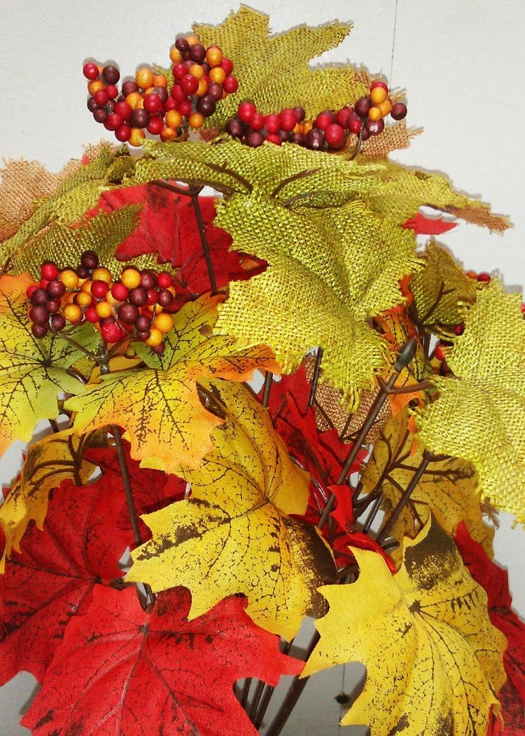 Admired By Nature Artificial Maple Leaves with Berries Foliage Bush 4 Piece