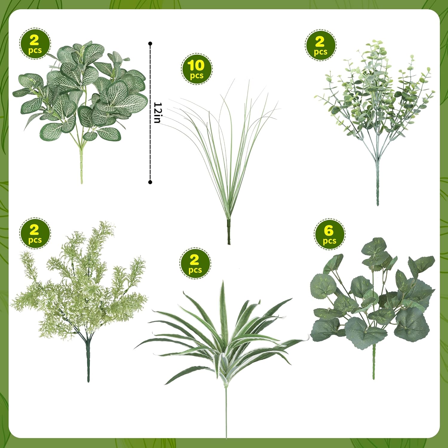 24Pcs Artificial Greenery Plant Bundle for Outdoor Decor