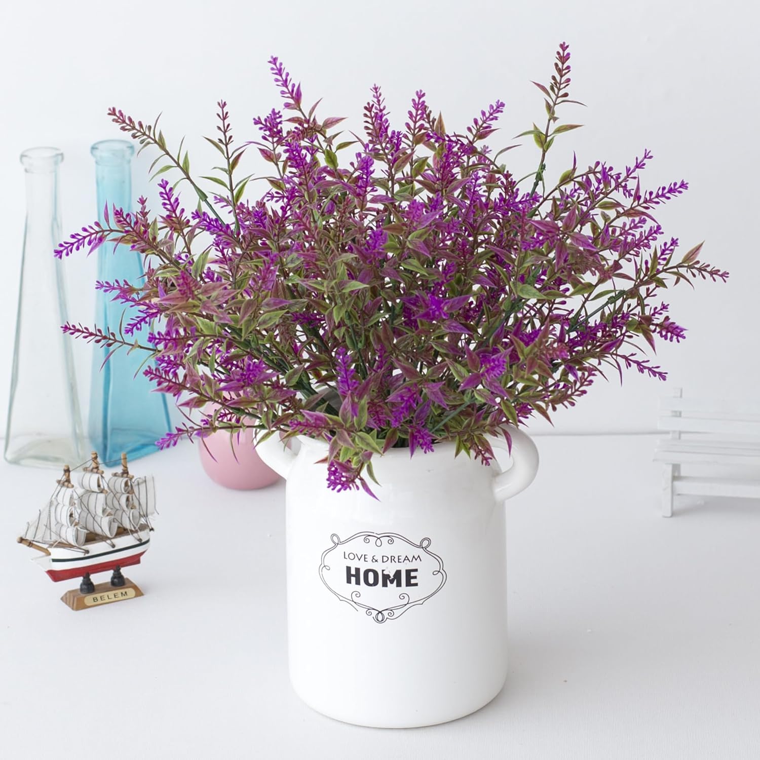 Fuchsia Lavender Faux Plants 8 Bundles UV Resistant Artificial Flowers