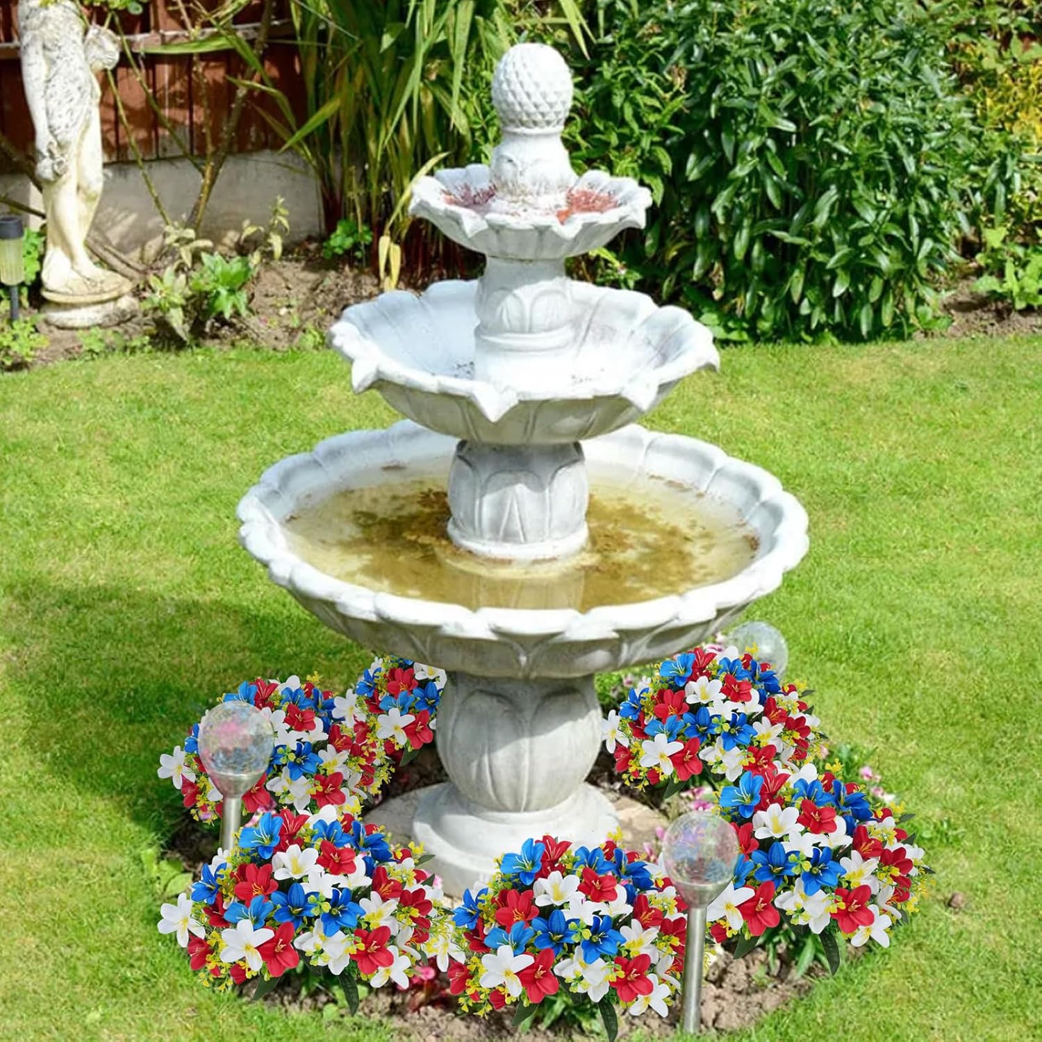 6 Bundles Patriotic Artificial Lily Flowers Red White Blue