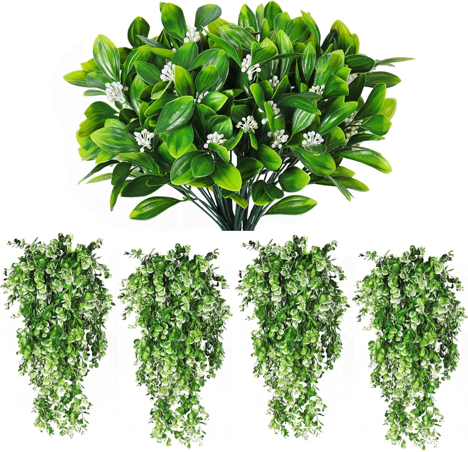 RECUTMS Artificial Shrubs with Hanging Plants 4 Pack