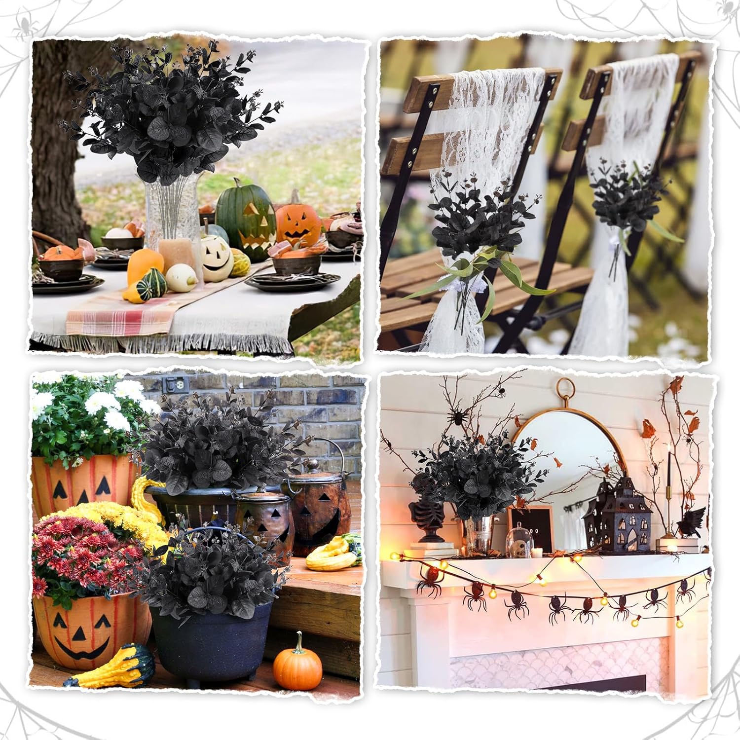 6 Pcs Black Eucalyptus Stems for Halloween Decor