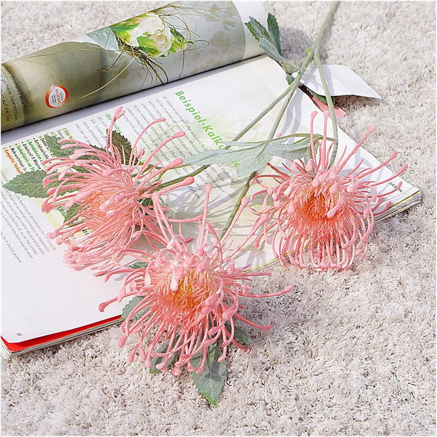 Flocked Artificial Flowers with Pots in Grey and Gold