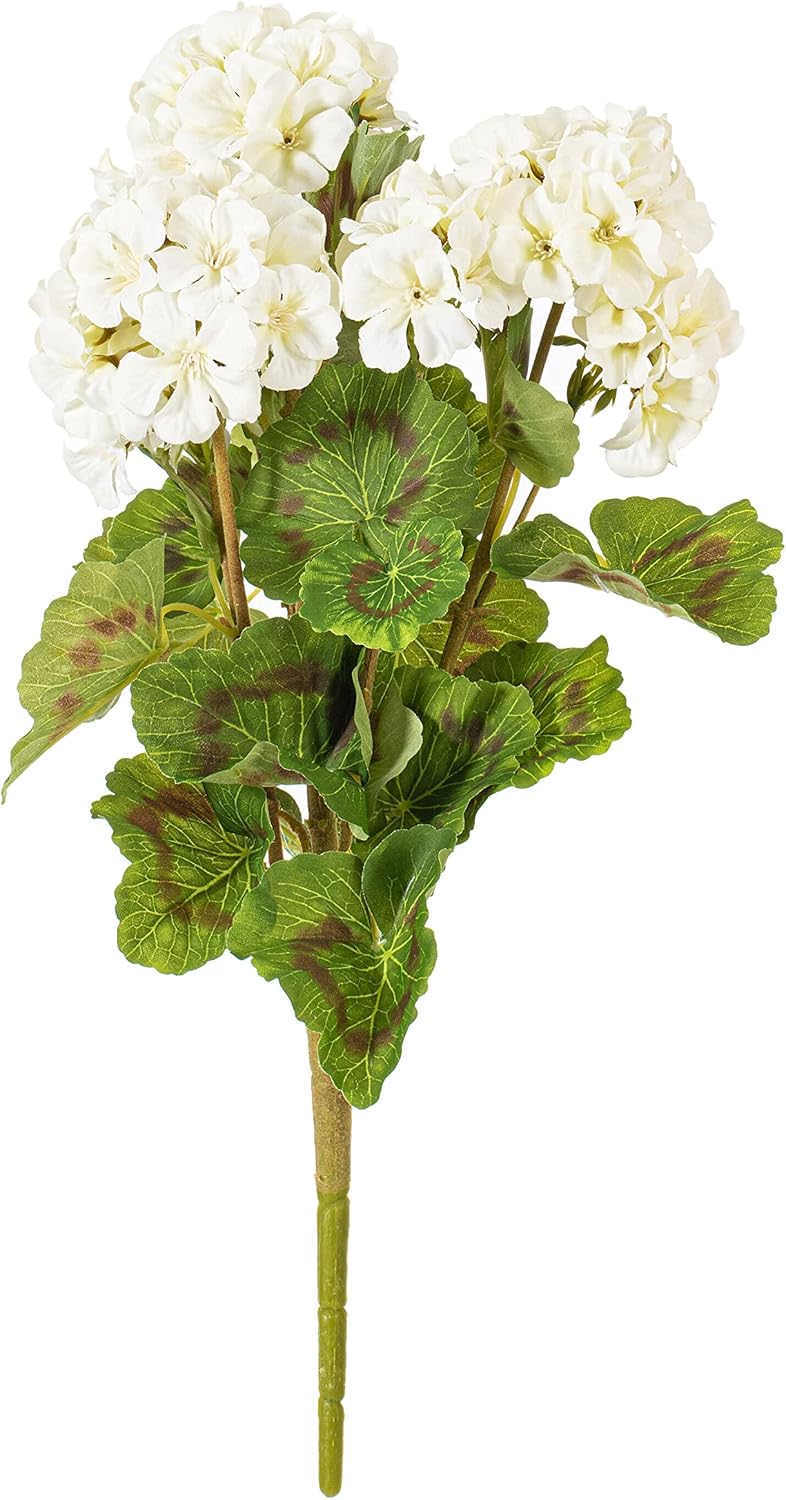 Vickerman 18 Inch Artificial White Geranium Bush 4 Pack