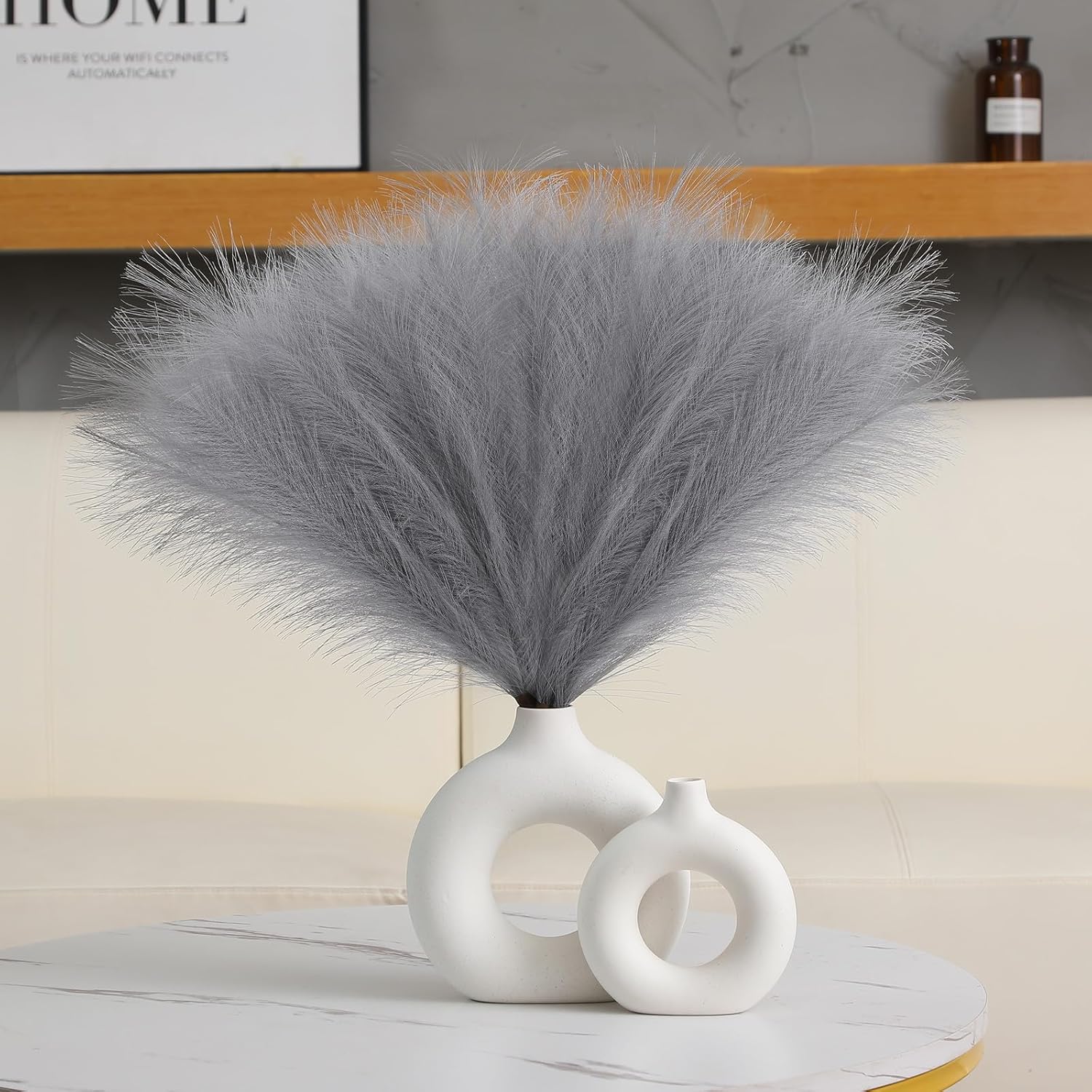 Faux Pampas Grass Decor 177 Inch 6pcs Light Grey