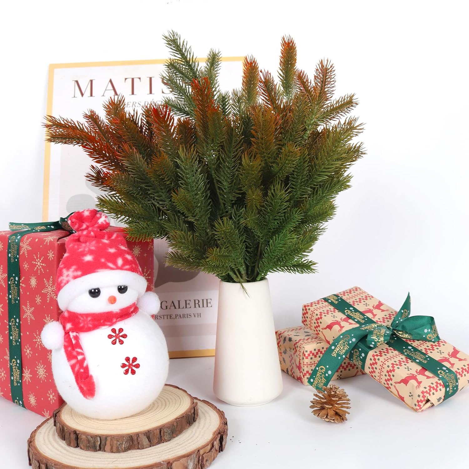 Red Artificial Pine Branches 6Pcs 165In Christmas Decor