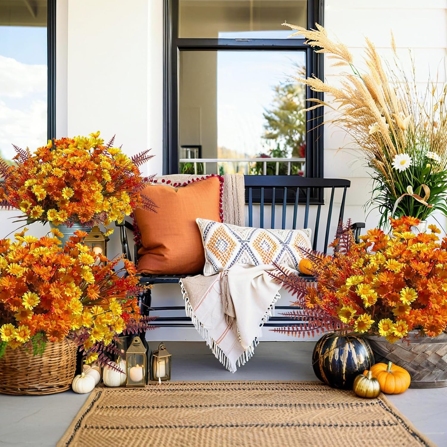 KAFDY Artificial Mums Fall Flowers 12 Bundle UV Resistant