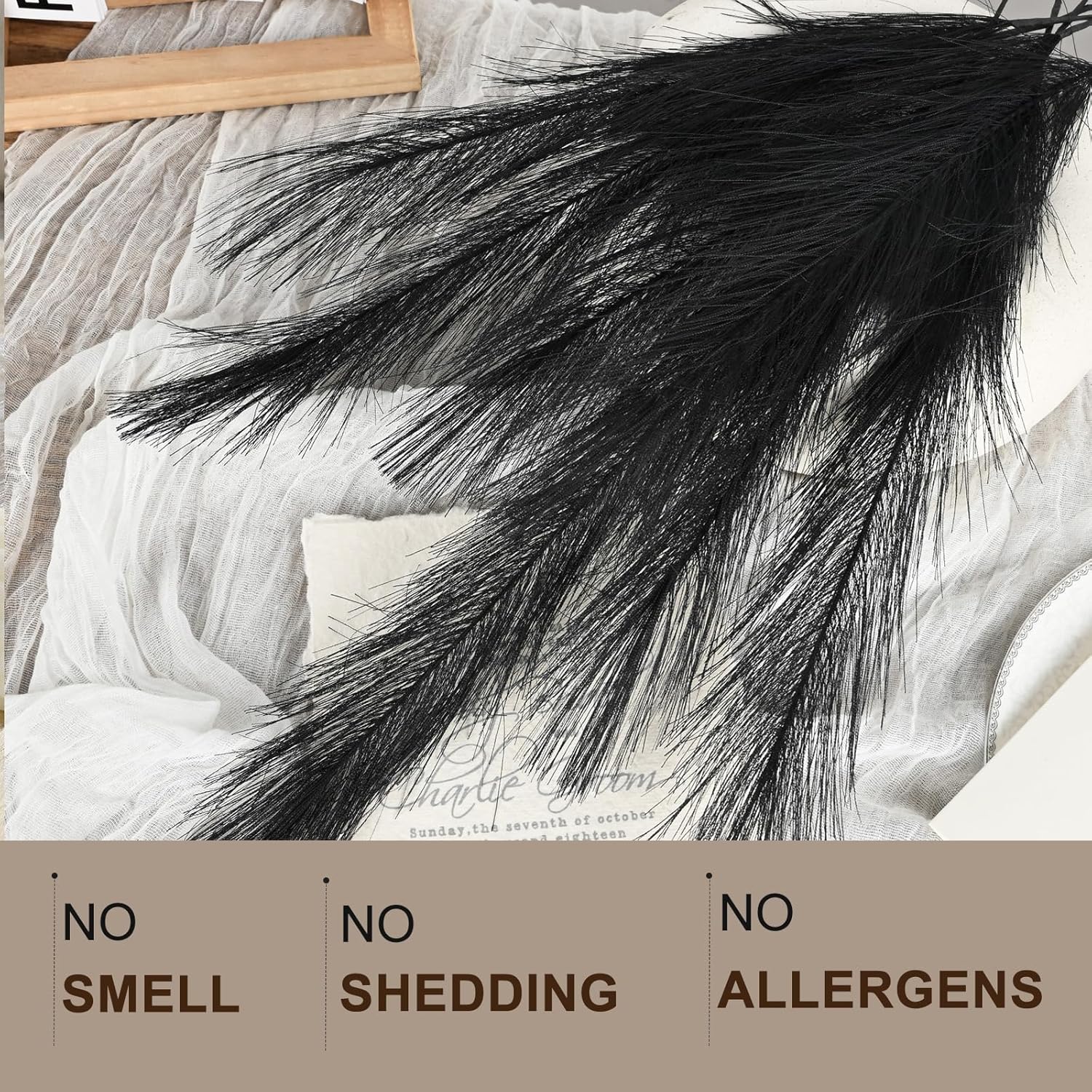 U-LIAN 36PCS Black Faux Pampas Grass Decor