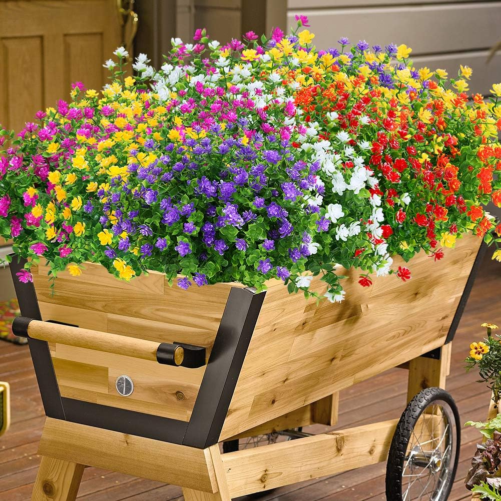 6 Bundles Artificial Boxwood Flowers Red UV Resistant Fake Plants