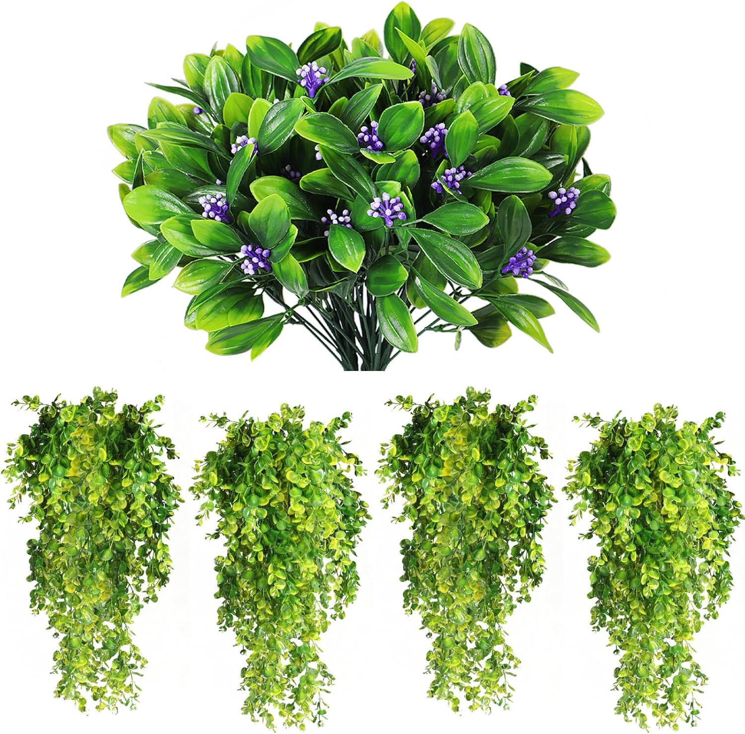 RECUTMS Artificial Shrubs Fern Leaves 4 Pack Fake Hanging Plants 1