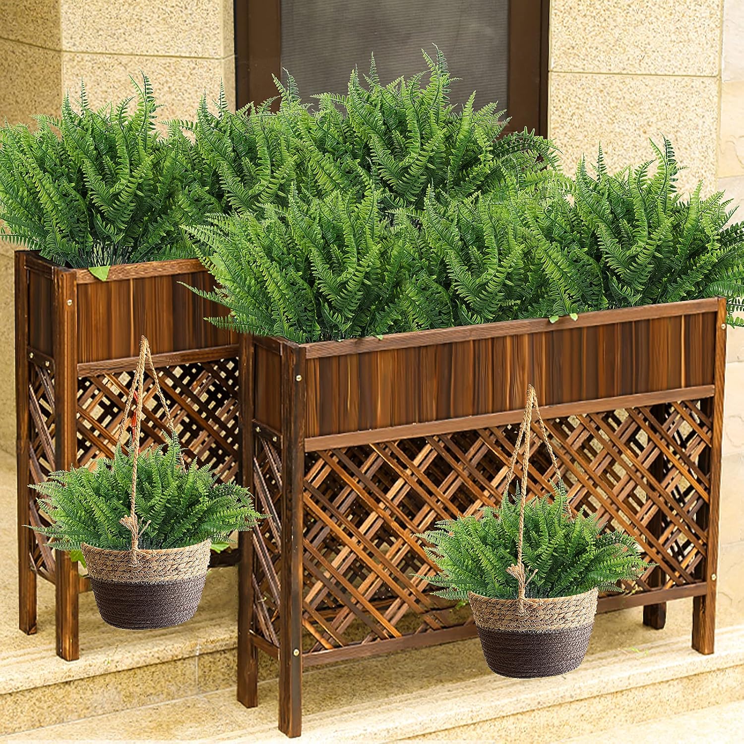 RECUTMS Artificial Boston Fern 6 Bundles UV Resistant Fake Plants