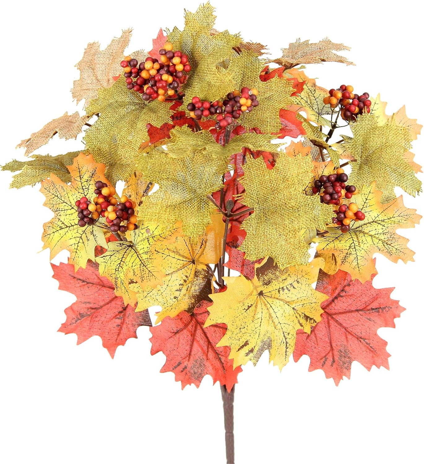 Admired By Nature Artificial Maple Leaves with Berries Foliage Bush 4 Piece