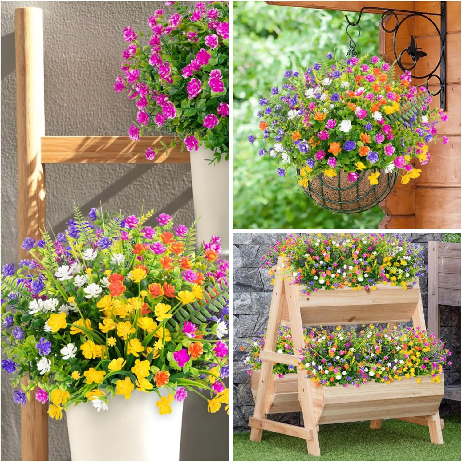 Bassion 20 Bundles Artificial Flowers for Outdoor Decor