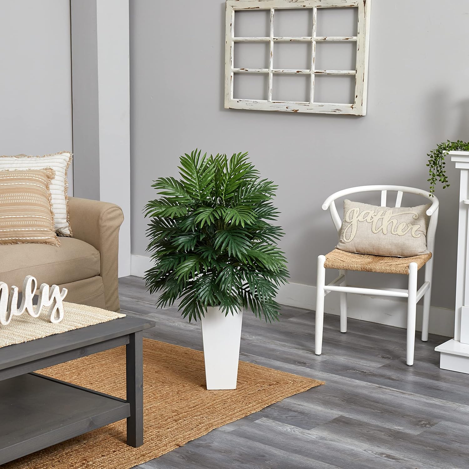 Nearly Natural Areca Palm Artificial Plant with White Tower Planter