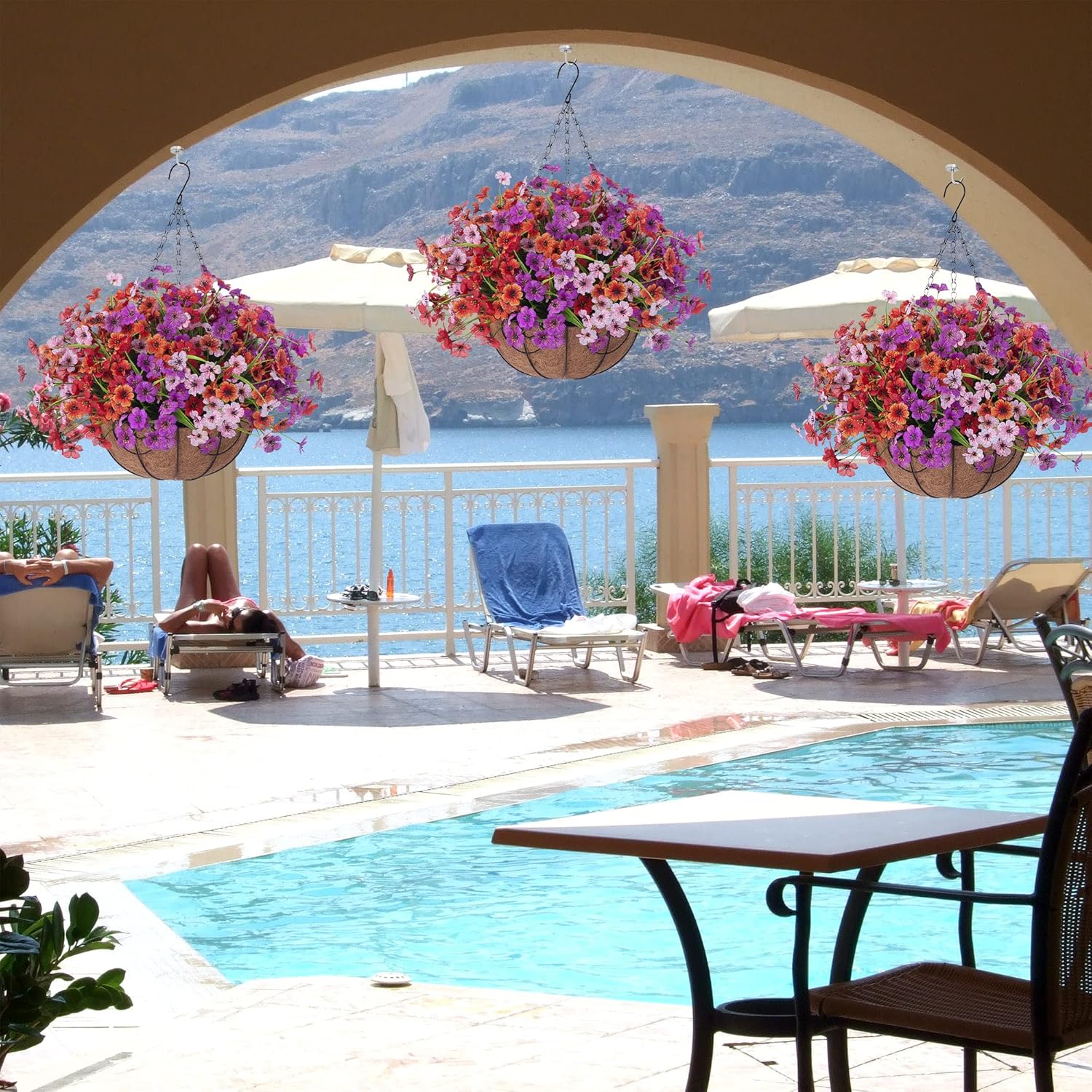 Artificial Hanging Flowers with Basket for Spring Garden Decor