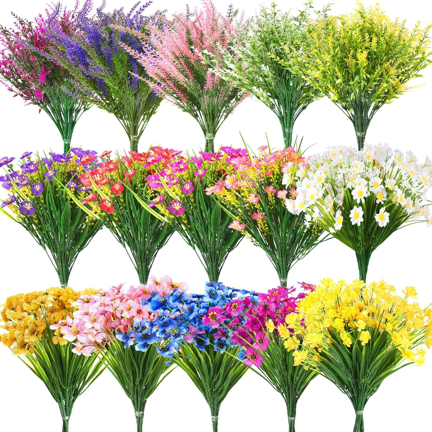 60 Bundles Artificial Flowers 15 Styles UV Resistant