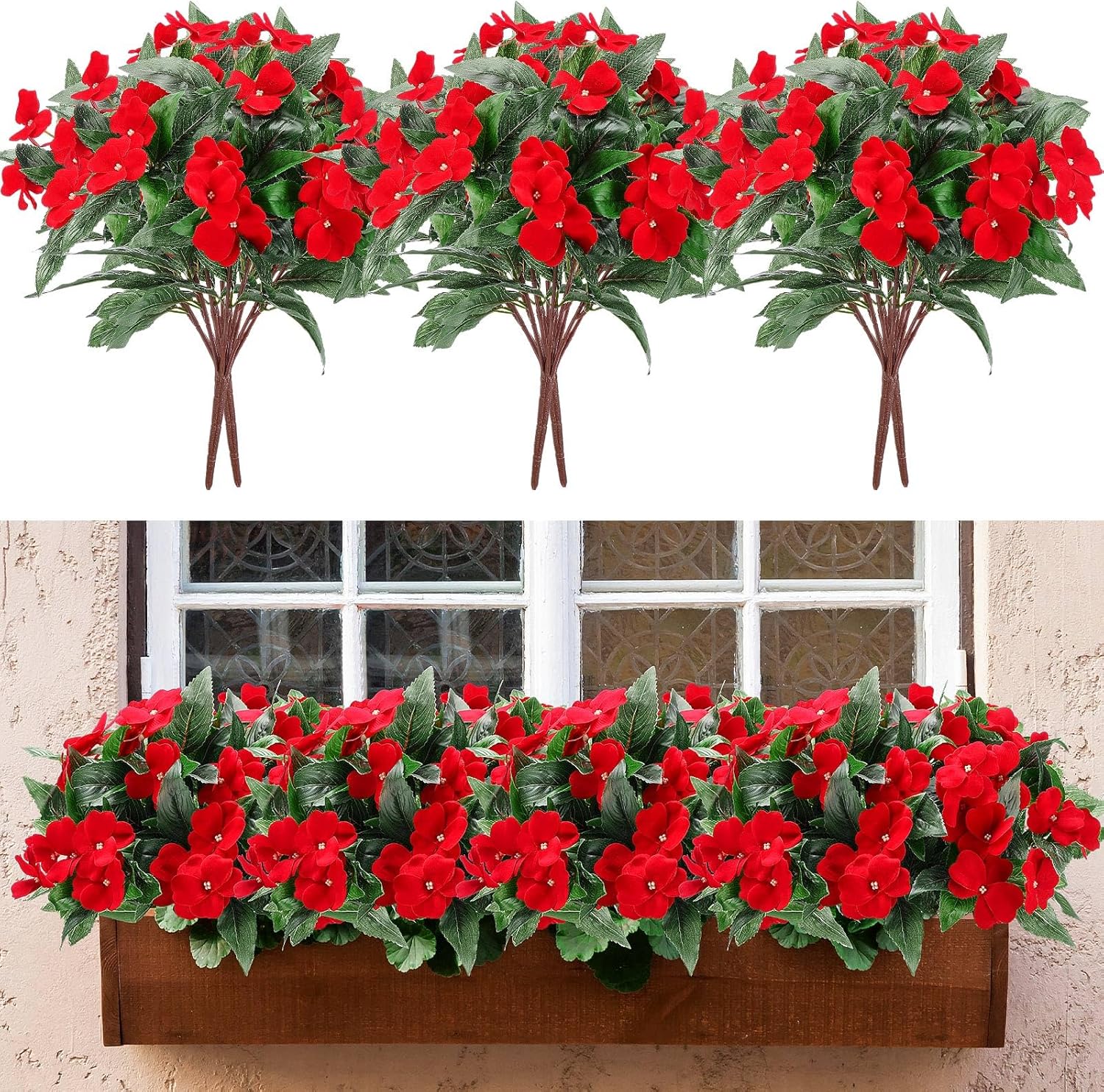 10 Bundles Artificial Impatiens Flowers Red Bouquet