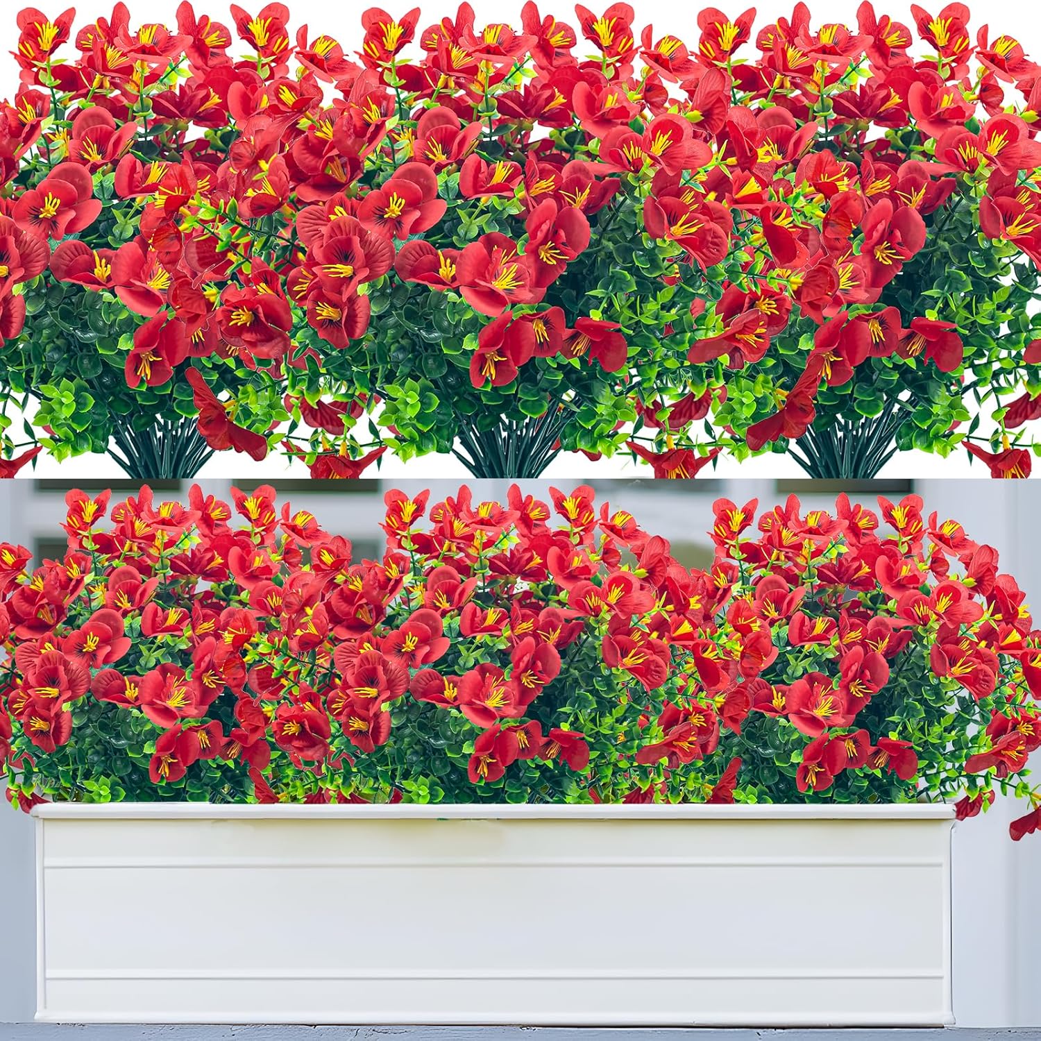 8 Bundles Artificial Flowers Outdoor UV Resistant Faux Plants Set