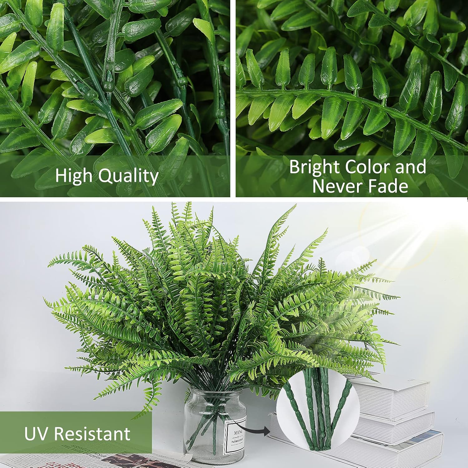 RECUTMS Artificial Boston Fern 6 Bundles UV Resistant Fake Plants