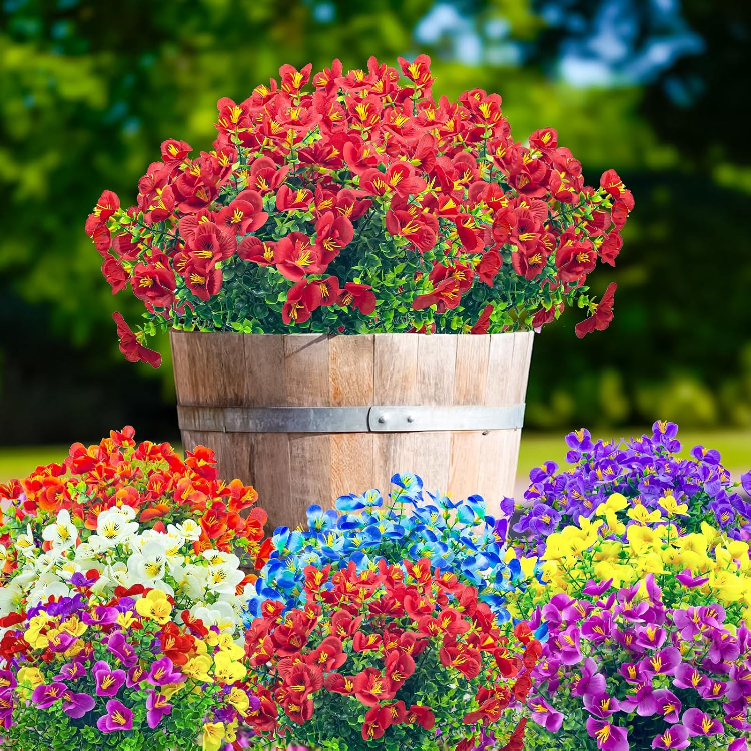 8 Bundles Artificial Flowers Outdoor UV Resistant Faux Plants Set