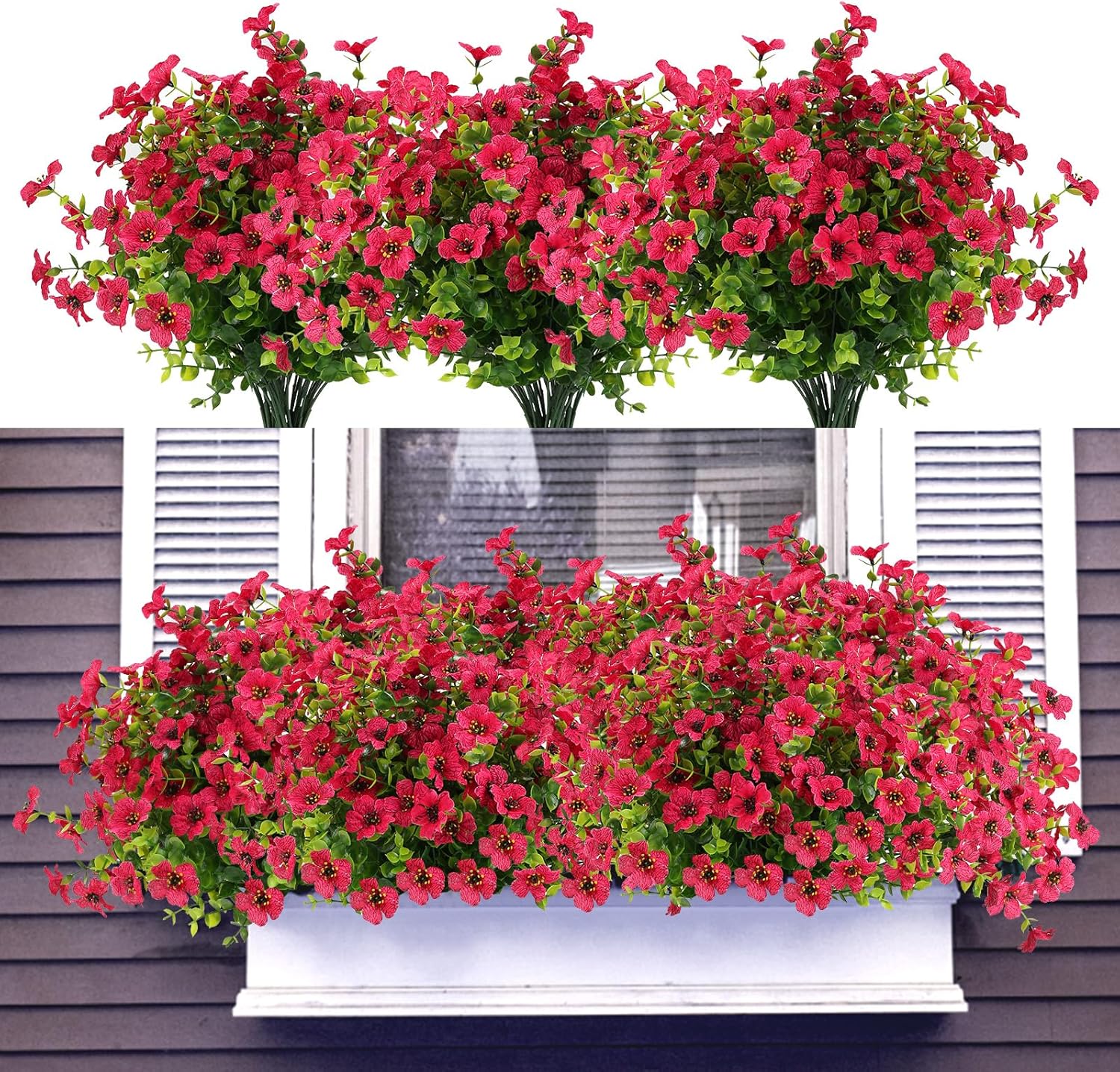 12 Bundle Artificial Flowers Outdoor UV Resistant Realistic Red
