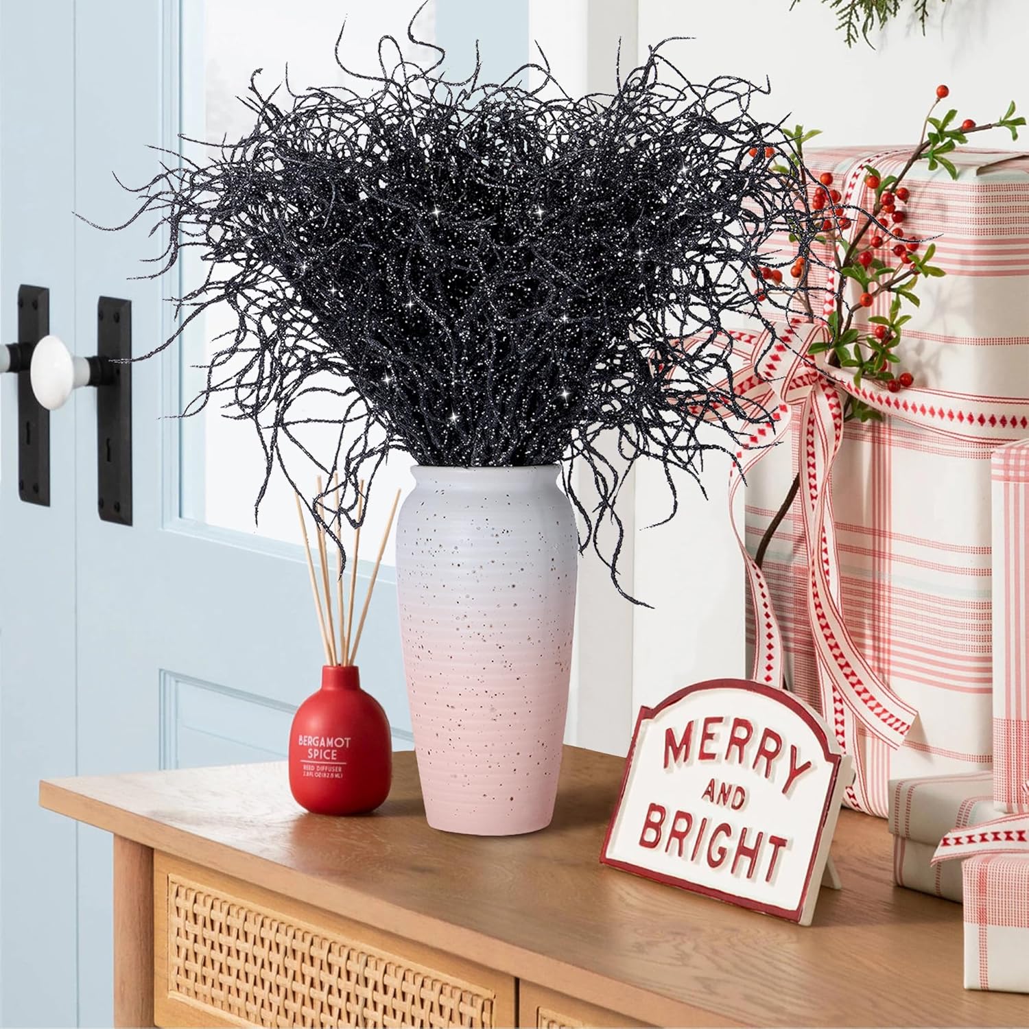 Watayo 50 Pcs Halloween Glitter Curly Willow Branches