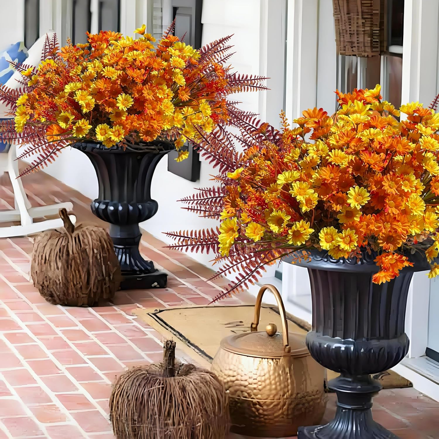 KAFDY Artificial Mums Fall Flowers 12 Bundle UV Resistant