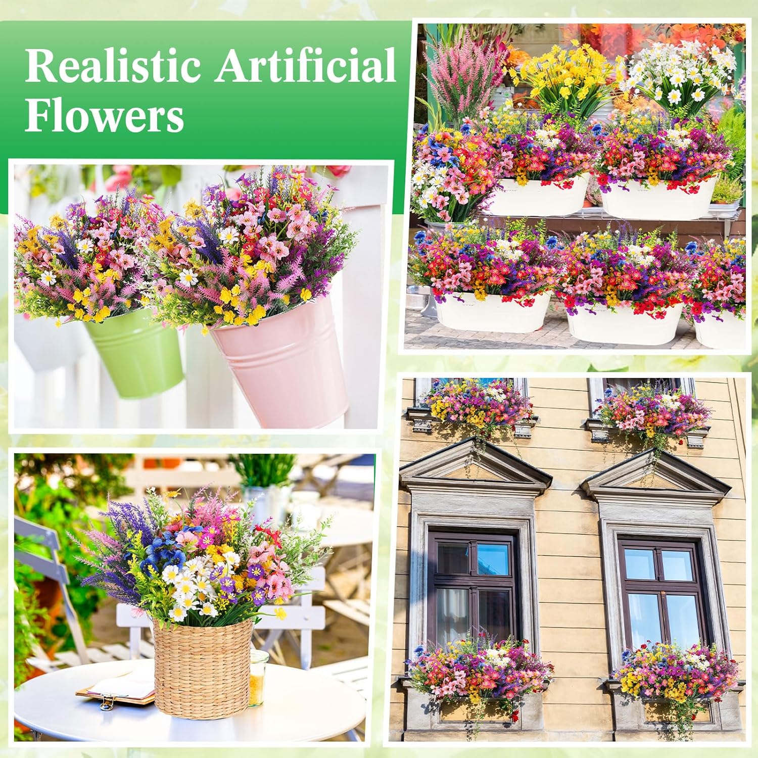 60 Bundles Artificial Flowers 15 Styles UV Resistant