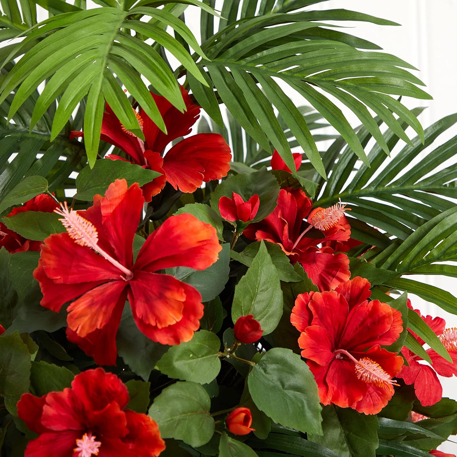 Nearly Natural Hibiscus and Areca Palm Artificial Plant in White Bowl 1