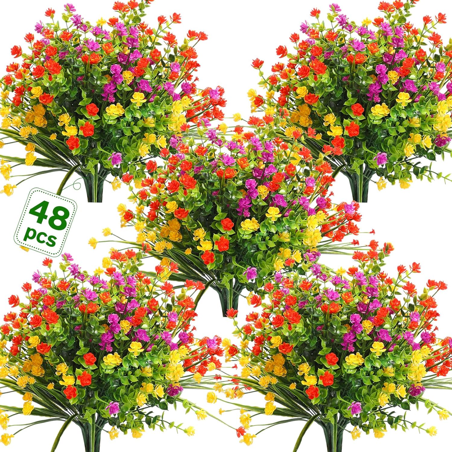 WILLBOND 48 Artificial Flowers Outdoor Decor Set