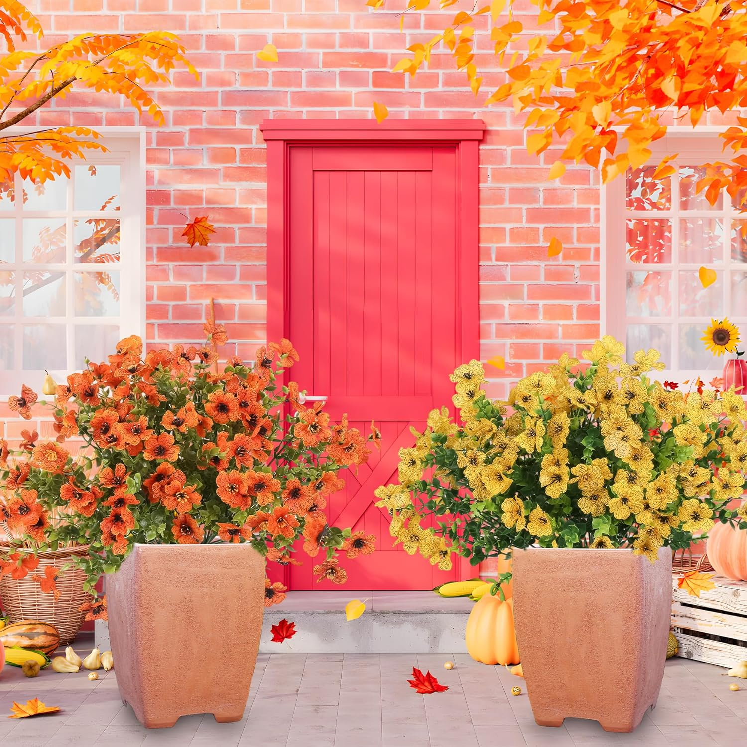 12Pcs Artificial Mums Fall Flowers for Outdoor Decor
