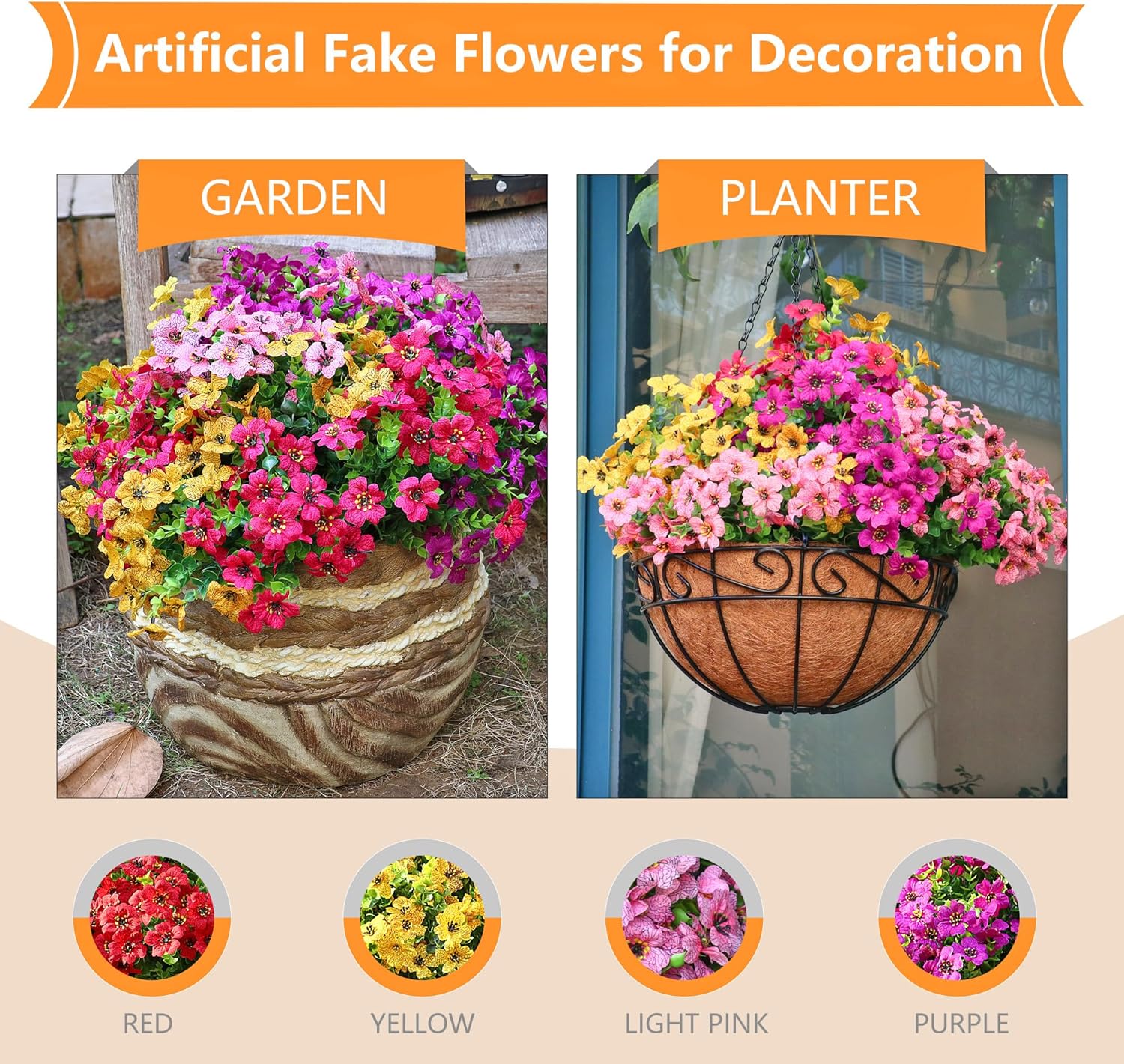 Kingsboomy 16 Bundle Artificial Flowers for Outdoor Decor